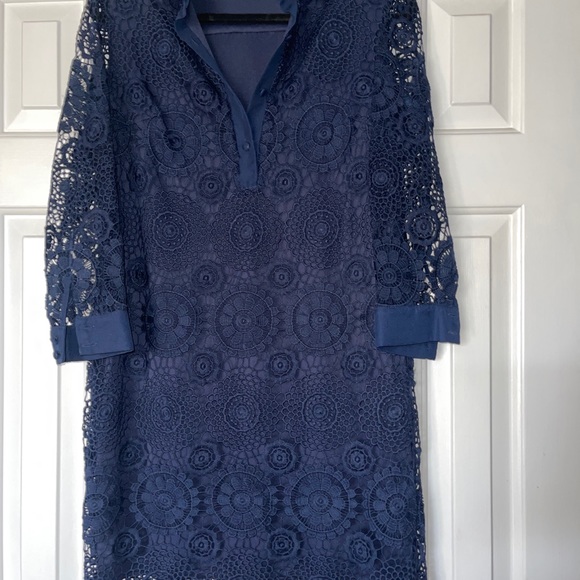 Taylor Navy Lace Dress Size 6 Scolloped Bottom - Picture 8 of 11